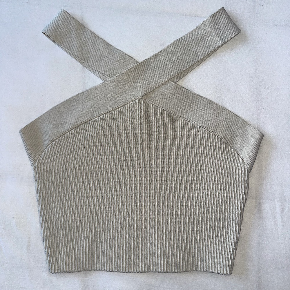 BABATON x ARITZIA Sculpt Knit Criss-Cross Crop Tank in Matte Pearl, Size Small